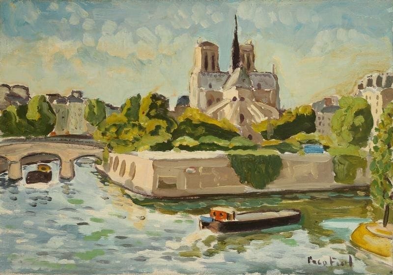 PACO FIOL (né en 1939)
La Seine à Notre-Dame, vers 1978 Huile sur toile. Signée en bas à droite. 38 x 55 cm