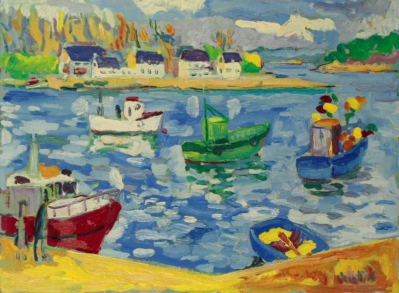 PACO FIOL (né en 1939)
Retour de pêche au Bélon, vers 1978 Huile sur toile. Signée en bas à droite. 54 x 73 cm