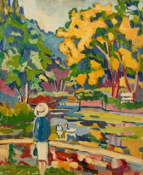 PACO FIOL (né en 1939)
Promenade au bois de Boulogne, vers 1978 Huile sur toile. Signée en bas à droite. 65 x 54 cm