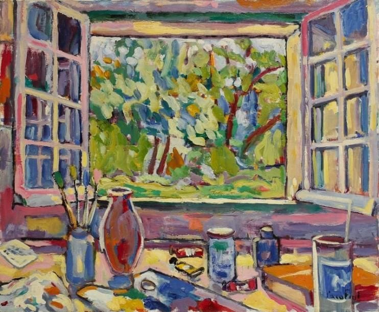PACO FIOL (né en 1939)
L'atelier du peintre, vers 1978 Huile sur toile. Signée en bas à droite. 60 x 73 cm