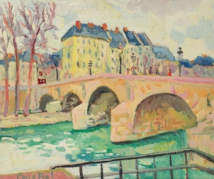 PACO FIOL (né en 1939)
Paris, le pont Louis-Philippe, vers 1979 Huile sur toile. Signée en bas à gauche. Signée au dos. 46 x 55 cm