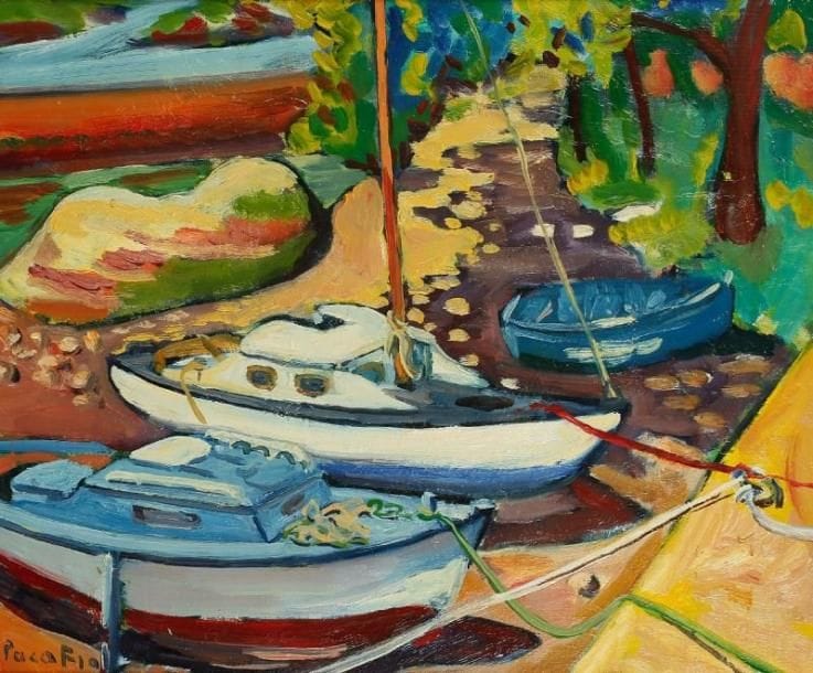 PACO FIOL (né en 1939)
Le sabot de Gargantua à Pont-Aven, vers 1980 Huile sur toile. Signée en bas à gauche. 46 x 55 cm.