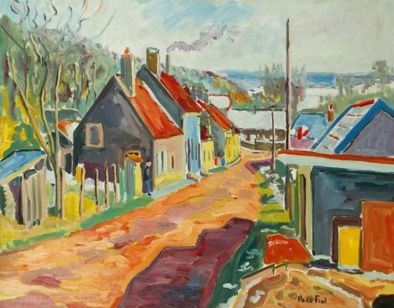 PACO FIOL (né en 1939)
Village au bord de l'Oise, vers 1980 Huile sur toile. Signée en bas à droite. 73 x 92 cm