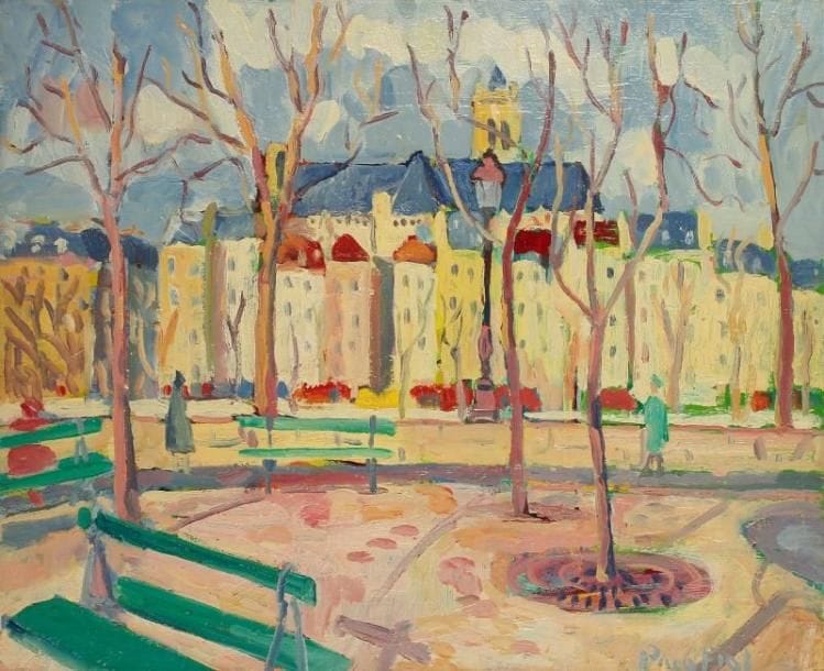 PACO FIOL (né en 1939)
L'Ile de la Cité, vers 1980 Huile sur toile. Signée en bas à droite. Signée au dos. 60 x 73 cm