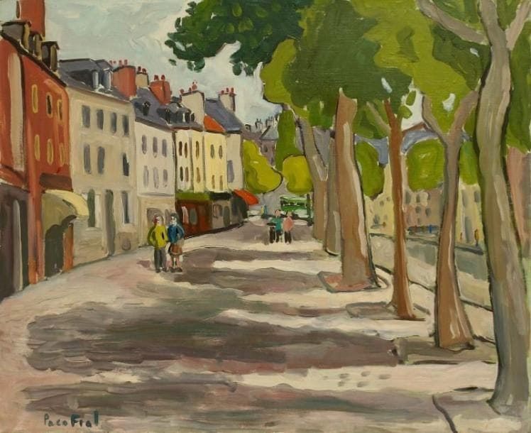 PACO FIOL (né en 1939)
Cour des fossés à Honfleur, vers 1980 Huile sur toile. Signée en bas à gauche. 60 x 73 cm