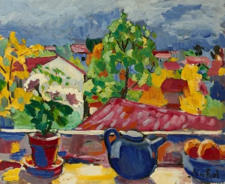 PACO FIOL (né en 1939)
La théière bleue, vers 1980 Huile sur toile. Signée en bas à gauche. 50 x 61 cm