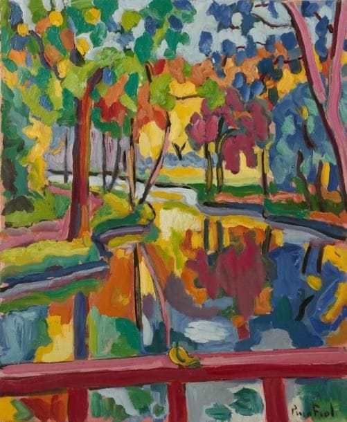 PACO FIOL (né en 1939)
Le canal à l'automne, vers 1980 Huile sur toile. Signée en bas à droite. 65 x 54 cm