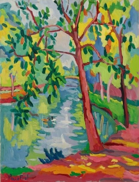 PACO FIOL (né en 1939)
L'arbre rouge, vers 1980 Huile sur toile. Signée en bas à gauche. 65 x 50 cm