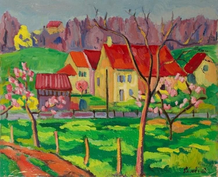 PACO FIOL (né en 1939)
Le printemps, vers 1980 Huile sur toile. Signée en bas à droite. (manques) 60 x 73 cm