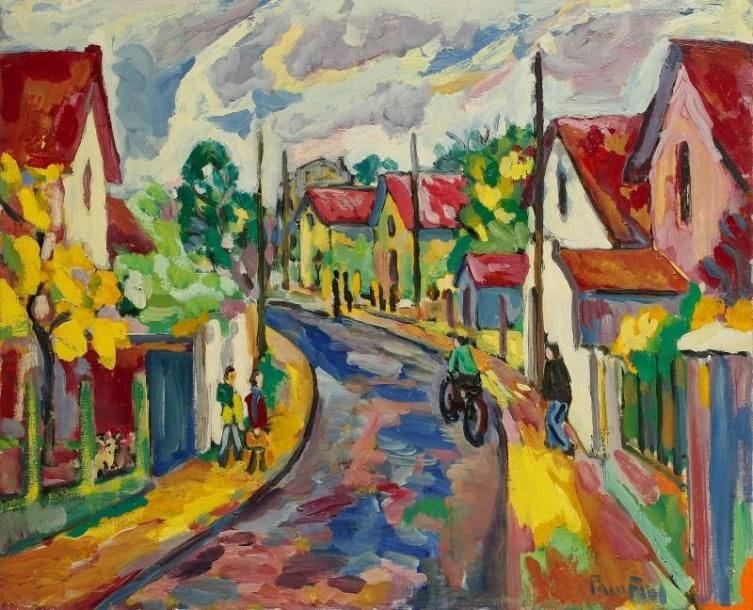 PACO FIOL (né en 1939)
Le village en banlieue, vers 1980 Huile sur toile. Signée en bas à droite. 60 x 73 cm