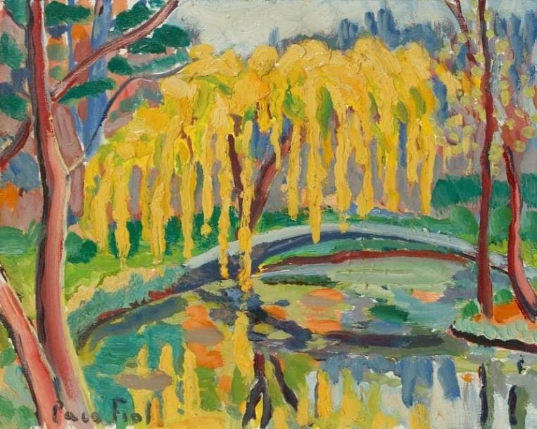 PACO FIOL (né en 1939)
L'arbre jaune à Giverny, vers 1981 Huile sur toile. Signée en bas à gauche. 33 x 46 cm