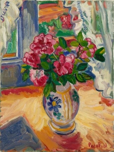 PACO FIOL (né en 1939)
Bouquet de pivoines, vers 1981 Huile sur toile. Signée en bas à droite. 61 x 46 cm