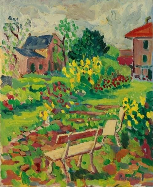 PACO FIOL (né en 1939)
Le jardin du peintre, vers 1981 Huile sur toile. Signée en bas à droite. 61 x 50 cm