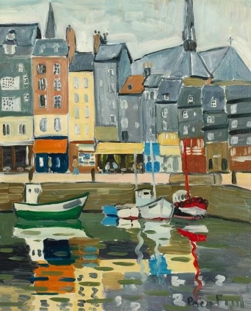 PACO FIOL (né en 1939)
Quai Sainte-Catherine à Honfleur, vers 1982 Huile sur toile. Signée en bas à droite. 61 x 50 cm