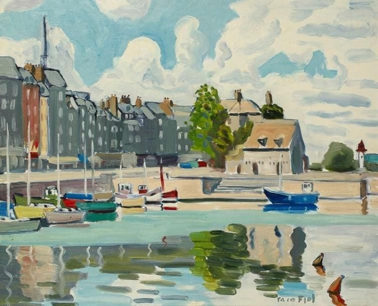 PACO FIOL (né en 1939)
Le bassin à Honfleur, vers 1982 Huile sur toile. Signée en bas à droite. 60 x 73 cm