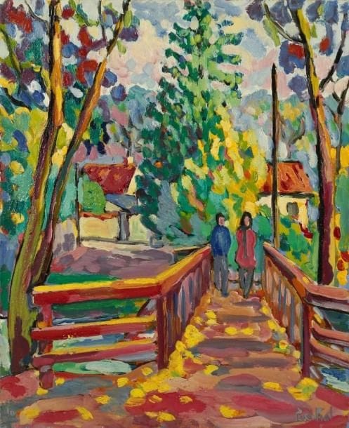 PACO FIOL (né en 1939)
Le pont en bois, vers 1982 Huile sur toile. Signée en bas à droite. 61 x 50 cm