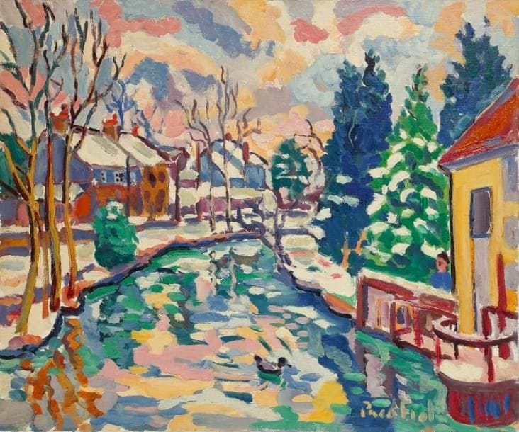 PACO FIOL (né en 1939)
Banlieue en hiver, vers 1982 Huile sur toile. Signée en bas à droite. 54 x 65 cm