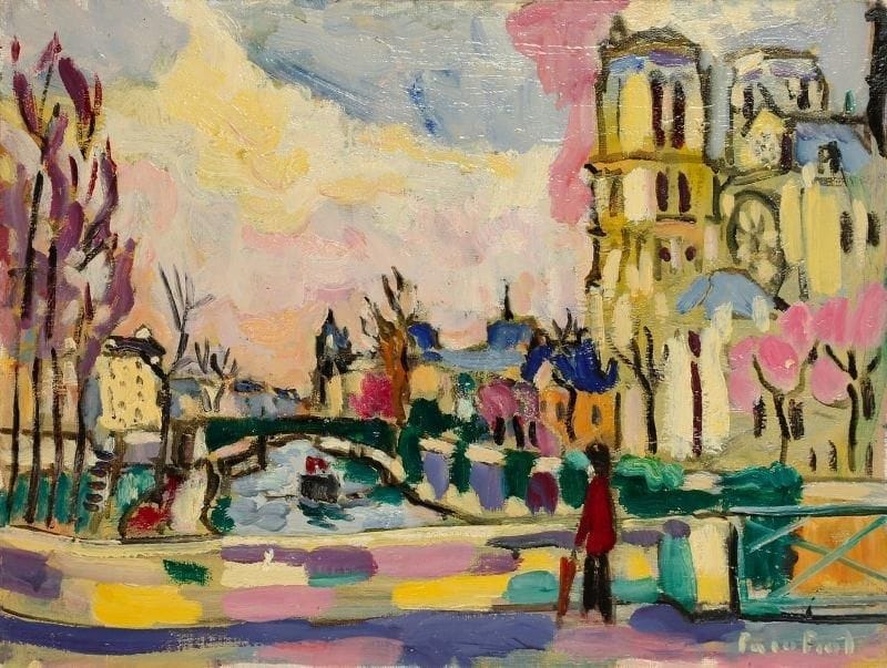 PACO FIOL (né en 1939)
La Seine à Notre-Dame, vers 1982 Huile sur toile. Signée en bas à droite. 46 x 61 cm