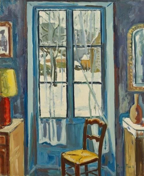 PACO FIOL (né en 1939)
Dehors c'est l'hiver, vers 1982 Huile sur toile. Signée en bas à droite. 73 x 60 cm