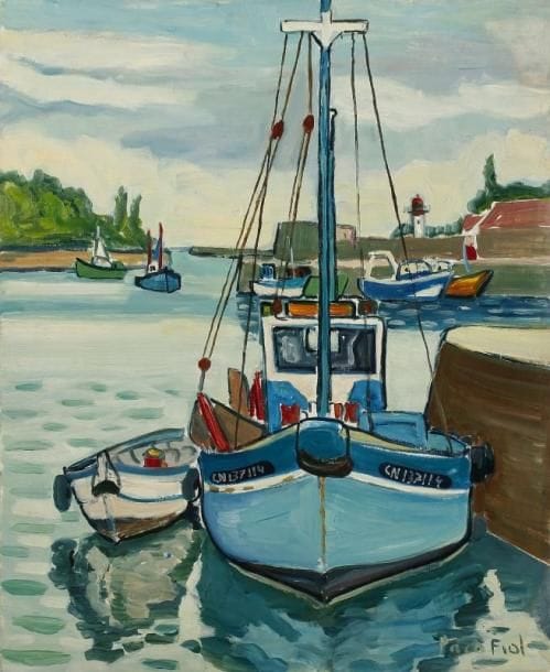 PACO FIOL (né en 1939)
Le chalutier bleu, vers 1982 Huile sur toile. Signée en bas à droite. 73 x 60 cm