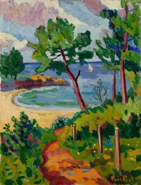 PACO FIOL (né en 1939)
Kerfany-les-Pins, vers 1982 Huile sur toile. Signée en bas à droite. 65 x 50 cm