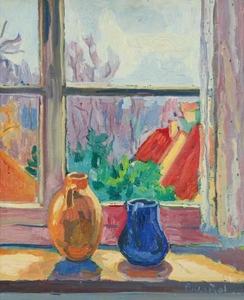 PACO FIOL (né en 1939)
Le vase bleu, vers 1983 Huile sur toile. Signée en bas à droite. Signée au dos. 65 x 54 cm