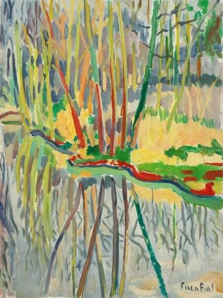 PACO FIOL (né en 1939)
Les reflets des arbres, vers 1983 Huile sur toile. Signée en bas à droite. 61 x 46 cm