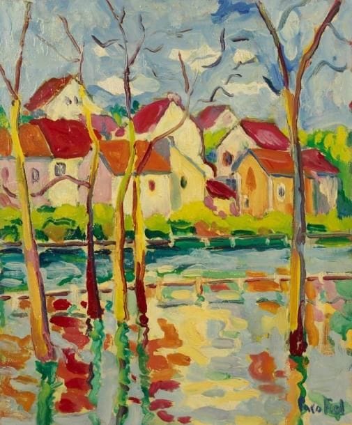 PACO FIOL (né en 1939)
La rivière en crue, vers 1984 Huile sur toile. Signée en bas à droite. 55 x 46 cm