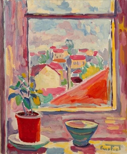 PACO FIOL (né en 1939)
Le vase rouge, vers 1984 Huile sur toile. Signée en bas à droite. 55 x 46 cm