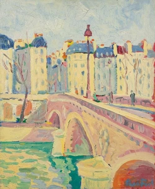 PACO FIOL (né en 1939)
L'Ile Saint-Louis, vers 1984 Huile sur toile. Signée en bas à droite. 61 x 46 cm