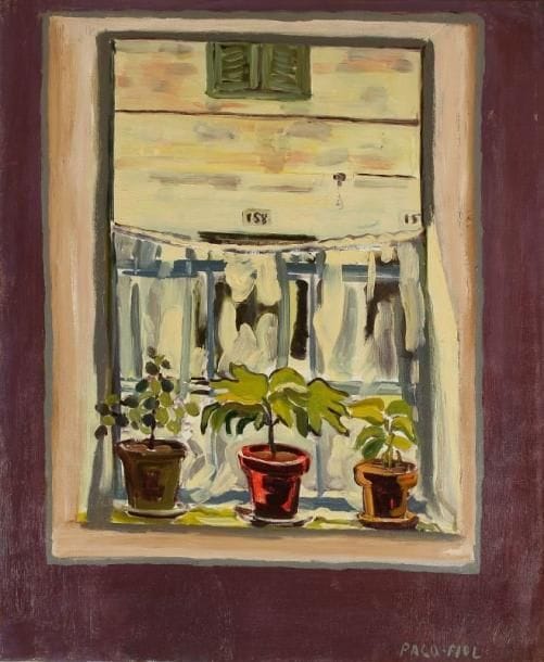 PACO FIOL (né en 1939)
La fenêtre, vers 1984 Huile sur toile. Signée en bas à droite. 73 x 60 cm