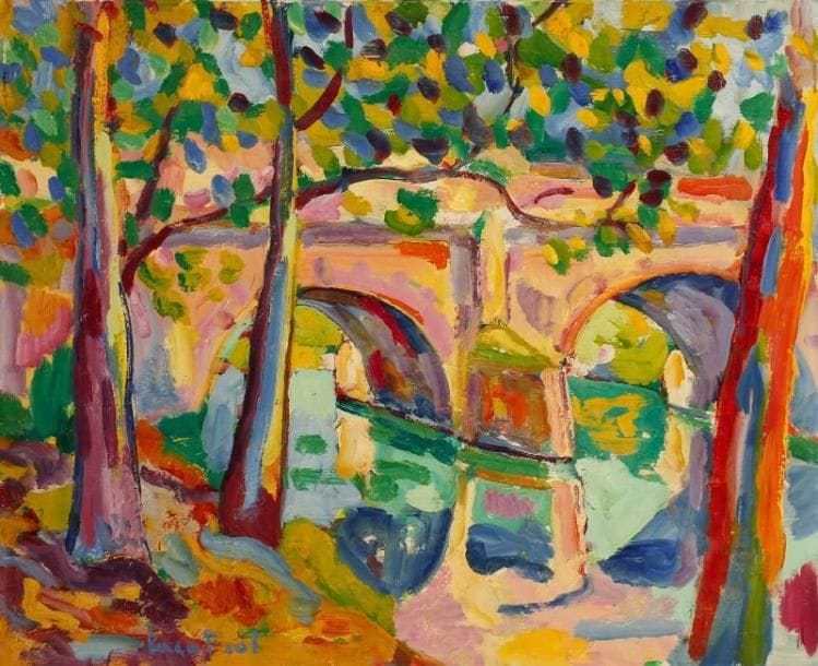 PACO FIOL (né en 1939)
Le vieux pont, vers 1984 Huile sur toile. Signée en bas à gauche. 50 x 61 cm