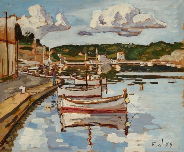 PACO FIOL (né en 1939)
Port de Minorca, 1984 Huile sur papier marouflée sur toile. Signée et datée en bas à droite. 50 x 61 cm