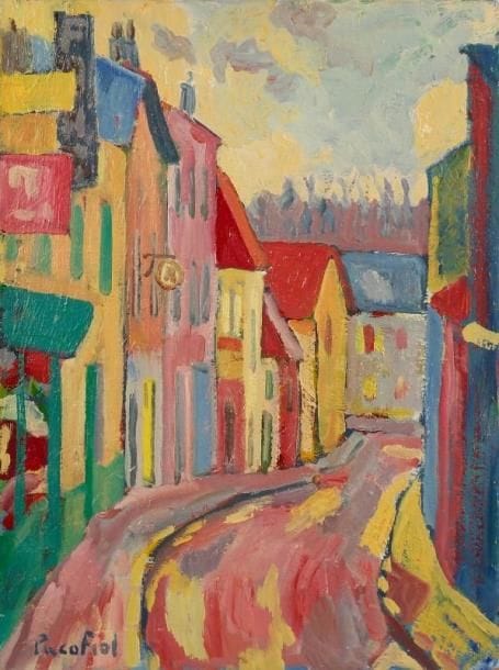 PACO FIOL (né en 1939)
Rue de banlieue, vers 1986 Huile sur toile. Signée en bas à gauche. Signée au dos. 61 x 46 cm