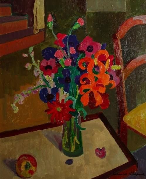 Maurice CHAPUIS (1922-2010)
Bouquet à la pomme, 1973 Huile sur toile. Signée en bas à droite. Signée et datée au dos. 65 x 54 cm