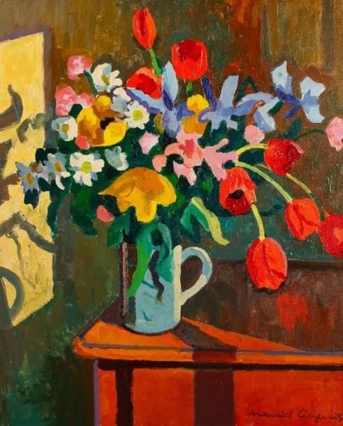 Maurice CHAPUIS (1922-2010)
Les tulipes, vers 1974 Huile sur toile. Signée en bas à droite. Signée au dos. 73 x 60 cm