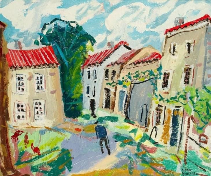 Marc BOUTEAU (né en 1935)
Village de la Creuse, vers 1975 Huile sur toile. Signée en bas à droite. Signée au dos. 46 x 55 cm