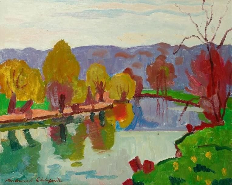 Maurice CHAPUIS (1922-2010)
Le Grand Mont, vers 1977 Huile sur toile. Signée en bas à gauche. Signée au dos. 50 x 61 cm