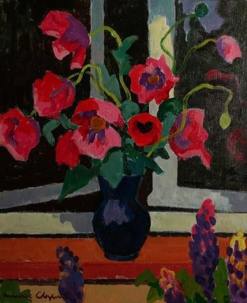 Maurice CHAPUIS (1922-2010)
Pavots et lupins, vers 1978 Huile sur toile. Signée en bas à gauche. Signée et titrée au dos. 65 x 54 cm