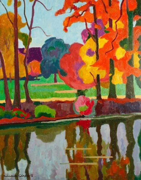 Maurice CHAPUIS (1922-2010)
Automne en Ile-de-France, vers 1978 Huile sur toile. Signée en bas à gauche. Signée et titrée au dos. 100 x 81 cm