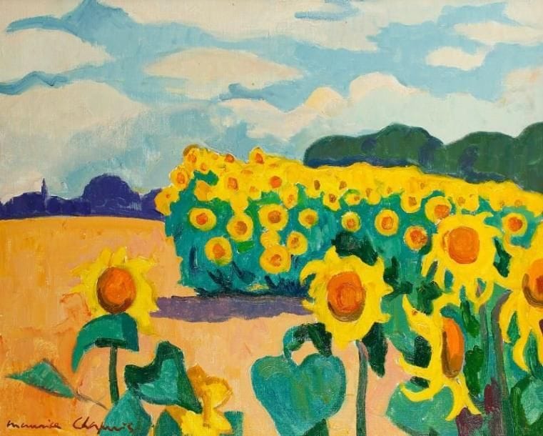 Maurice CHAPUIS (1922-2010)
Les tournesols, vers 1980 Huile sur toile. Signée en bas à gauche. Signée au dos. 60 x 73 cm