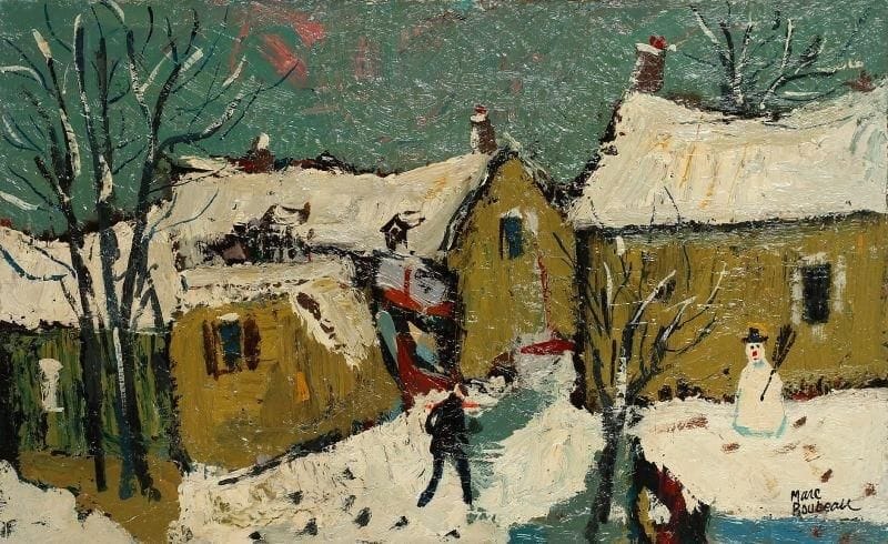 Marc BOUTEAU (né en 1935)
Neige sur Locadour, vers 1975 Huile sur toile. Signée en bas à droite. Signée et titrée au dos. 38 x 61 cm