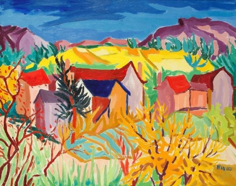 Jean-Paul HINIEU (né en 1942)
Village de montagne, vers 1954 Huile sur toile. Signée en bas à droite. 65 x 81 cm