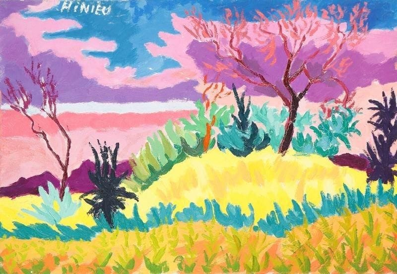 Jean-Paul HINIEU (né en 1942)
Campagne en été, 1963 Huile sur toile. Signée en haut à gauche. 38 x 55 cm