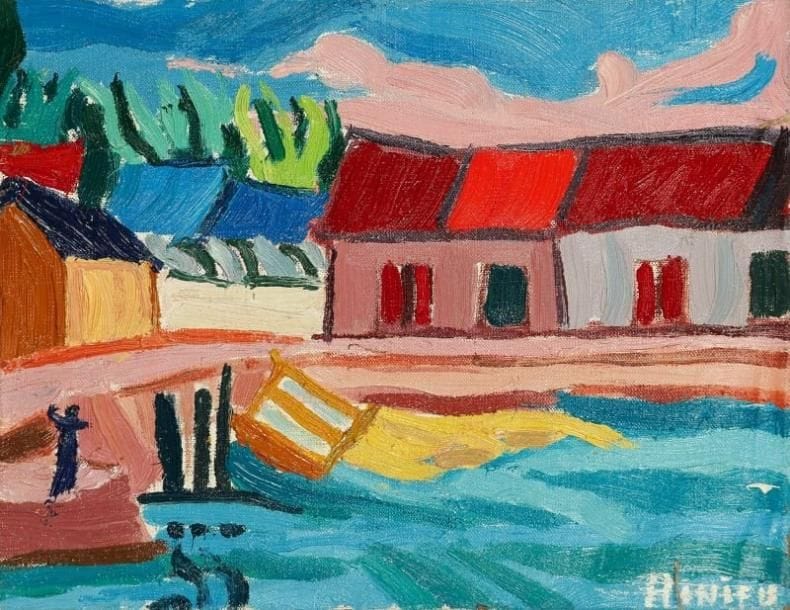 Jean-Paul HINIEU (né en 1942)
Près de l'étang, vers 1963 Huile sur toile. Signée en bas à droite. 27 x 35 cm