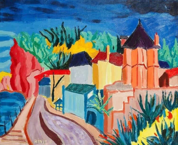Jean-Paul HINIEU (né en 1942)
Village en Seine-et-Marne, vers 1978 Huile sur toile. Signée en bas à gauche. 50 x 61 cm