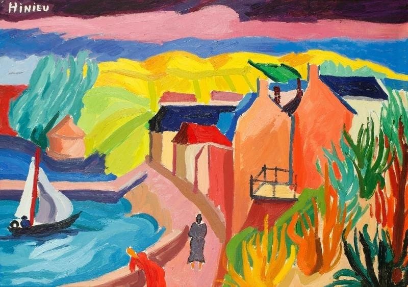 Jean-Paul HINIEU (né en 1942)
Le port, vers 1981 Huile sur toile. Signée en haut à gauche. 65 x 92 cm