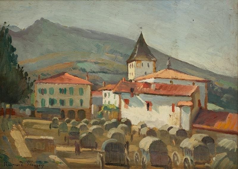 Raymond LHEUREUX (XXe siècle)
Village en Espagne, 1947 Huile sur panneau. Signée en bas à gauche. Titrée et datée au dos. 24 x 33 cm