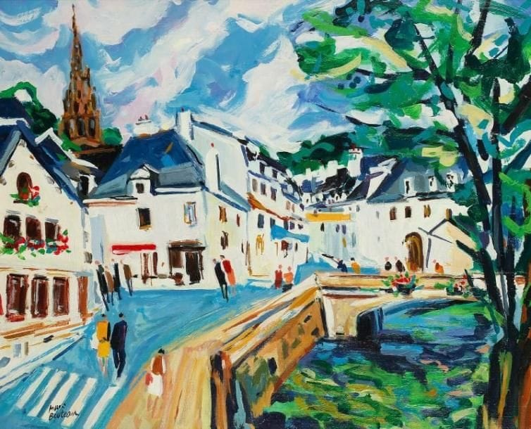 Marc BOUTEAU (né en 1935)
Pont-Aven, vers 1978 Huile sur toile. Signée en bas à gauche. Signée au dos. 60 x 73 cm