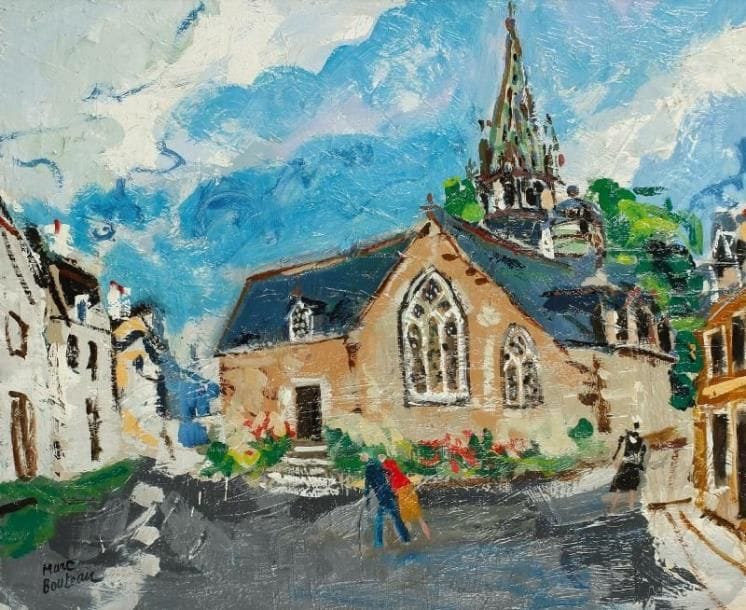 Marc BOUTEAU (né en 1935)
Nizon - Pont-Aven, vers 1978 Huile sur toile. Signée en bas à gauche. Signée au dos. 54 x 65 cm